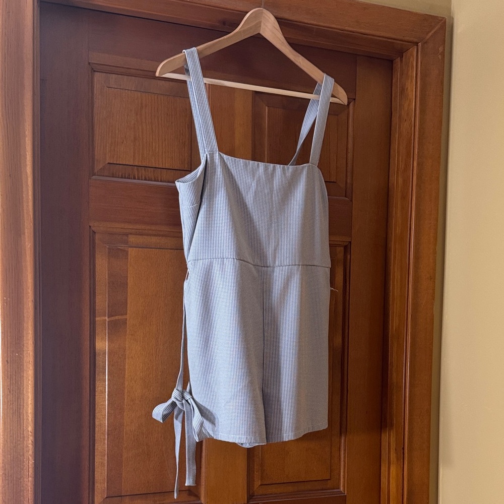 Forever 21 Light Blue Gingham Mini Romper